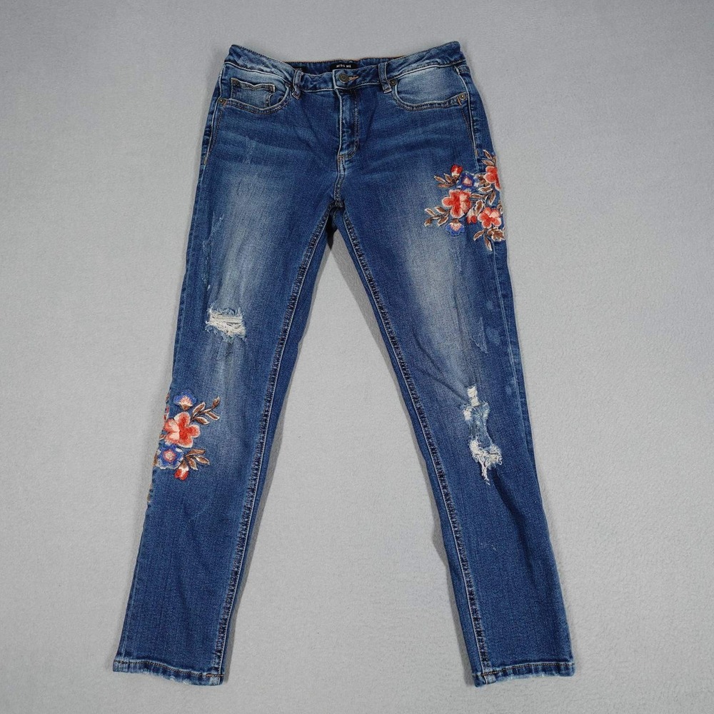 Miss Me Jeans Women 30 Blue Ankle Skinny Floral Embroidery Distressed M2056AK